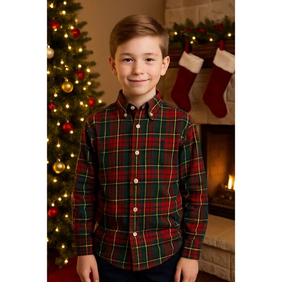 Ralph Lauren Boys Button Down Shirt M 12/14 Christmas Plaid Red Green - Picture 1 of 10